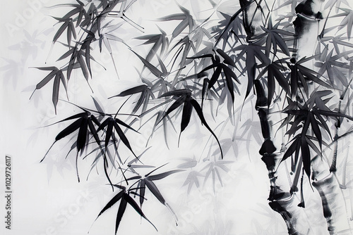 Chinese ink painting bamboo plant photo