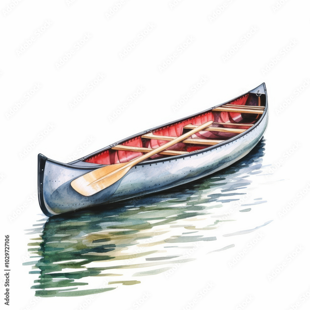 Hand-Painted Illustration of a Canoe on Calm Water - Perfect for Travel and Adventure Themes Hand-Painted Illustration of a Canoe on Calm Water - Perfect for Travel and Adventure Themes