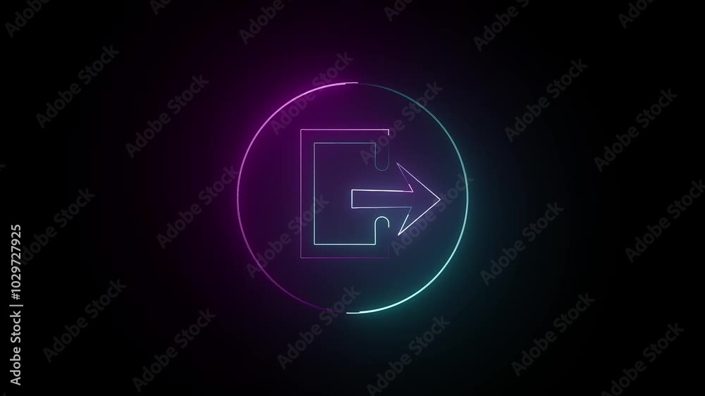 glowing neon login with logout file animation icon on black background glowing neon login with logout file animation icon on black background