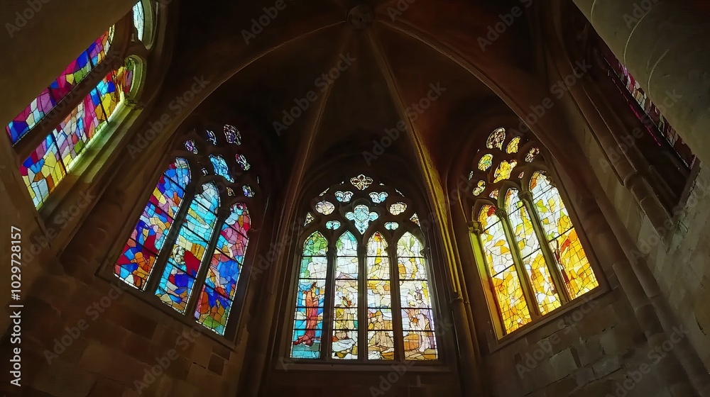 Obraz premium Stained Glass Windows in a Cathedral