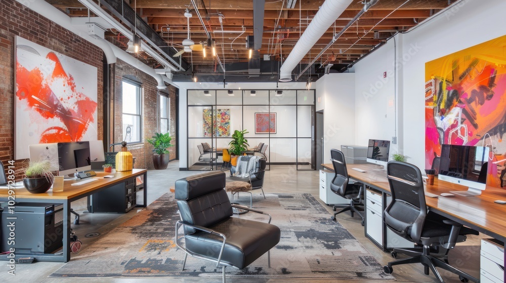 Modern Office Interior Design with Abstract Art Modern Office Interior Design with Abstract Art