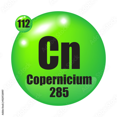 Copernicium icon. Cn chemical element. Atomic number 112. Mass 285.