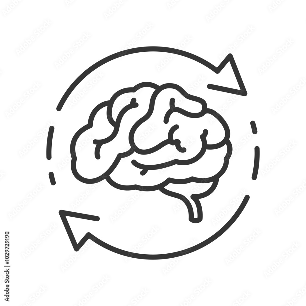 Brain icon. Mind change, refresh, update brain work, reload, recycle, thinking vector illustration. Brain icon. Mind change, refresh, update brain work, reload, recycle, thinking vector illustration.