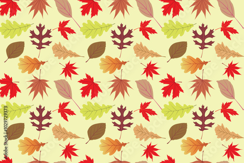 autumnal pattern1. Light green color background. Fall deciduous pattern illustration photo