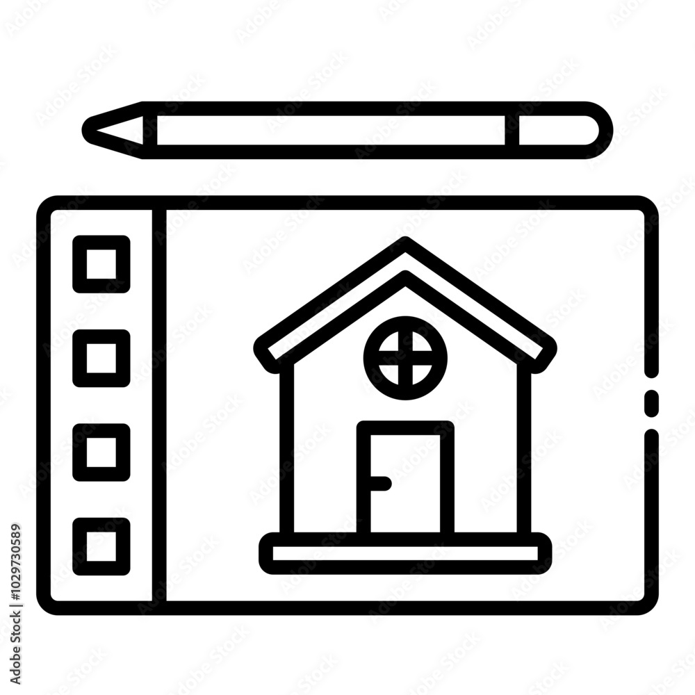 House sketch design on a graphic tablet for architecture projects. House sketch design on a graphic tablet for architecture projects.