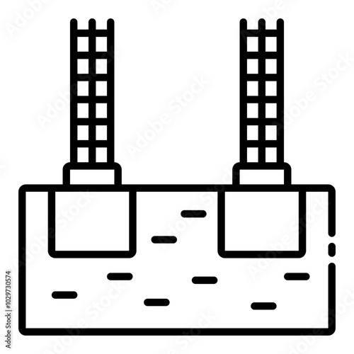 Foundation structure with rebar for building and construction.