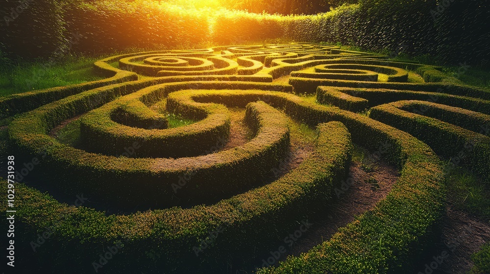 Serene Historical Maze in Castle Garden at Sunset Serene Historical Maze in Castle Garden at Sunset