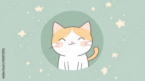 A cute cat enclosed in a circle, with a playful and charming expression. The design focuses on the cat's adorable features and soft colors, creating a whimsical and endearing aesthetic. 