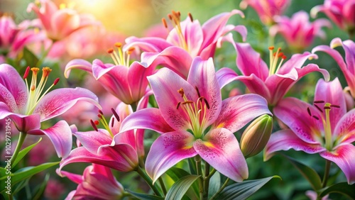 Pink lilies flowers in full bloom, exuding beauty, delicacy, and a sweet scent, pink lilies, flowers, beautiful, delicate, scented