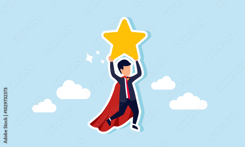 A super businessman is flying while holding a star, illustration of high-performing employees boosting the company's ratings A super businessman is flying while holding a star, illustration of high-performing employees boosting the company's ratings