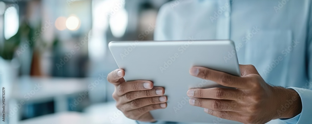 Business professionals reviewing procurement policies on a digital tablet, modern office environment policy review, business strategy Business professionals reviewing procurement policies on a digital tablet, modern office environment policy review, business strategy