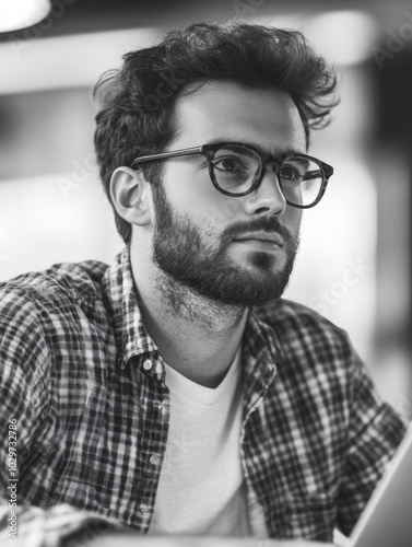 Professional Man in Glasses Working on a Laptop