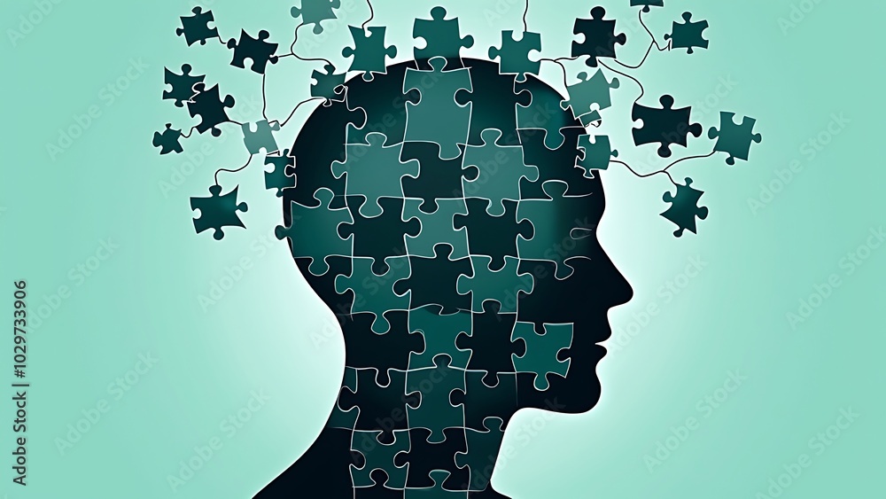 Human head from puzzles, for World Mental Health Day, created using Generative AI technology. Human head from puzzles, for World Mental Health Day, created using Generative AI technology.