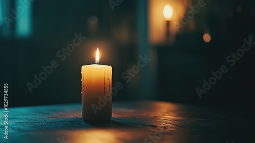Serene Candle Burning in Dark Room