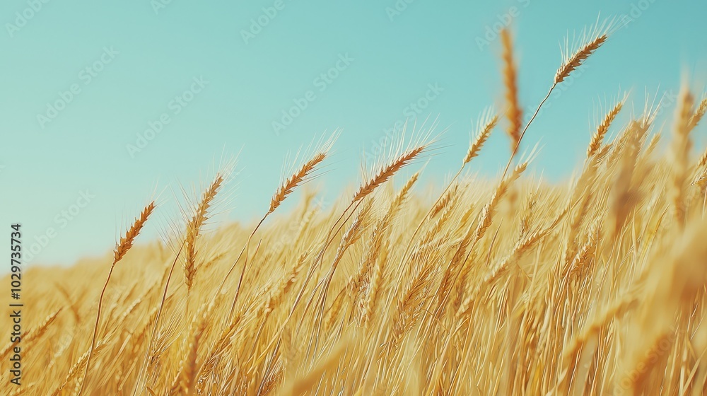 Fototapeta premium Warm Golden Field of Swaying Wheat on a Serene Day