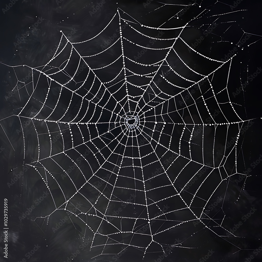 Naklejka premium spider web with dew drops on a dark background close up.