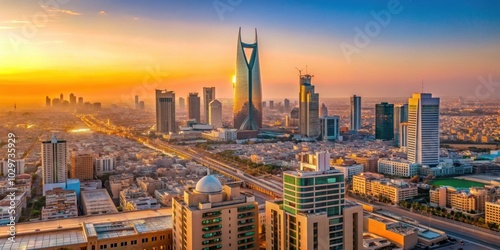 Majestic Riyadh skyline panorama virtual background, Riyadh, skyline, panorama, virtual background, architectural