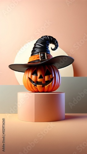 Halloween pumpkin in a witch hat