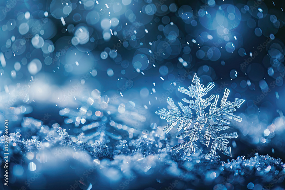 snowflake macro background, winter snow cold season landscape.