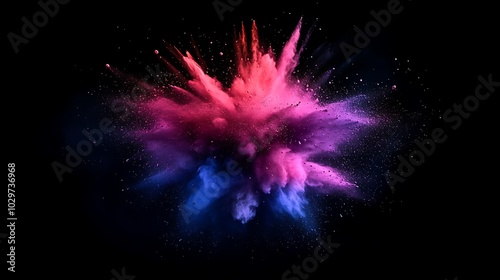 Explosion of colored powder isolated on black background. photo