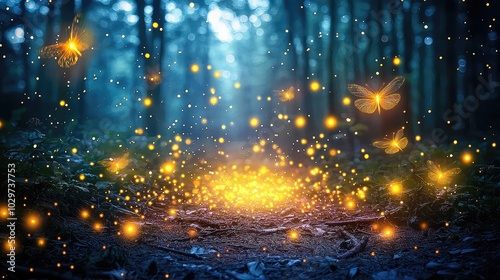 Wallpaper Mural Serene Glowing Fireflies in Dark Forest Setting Torontodigital.ca