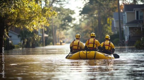 Rescue Teams Assisting Residents in Flooded Area photo