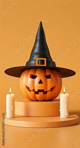 Halloween pumpkin in a witch hat