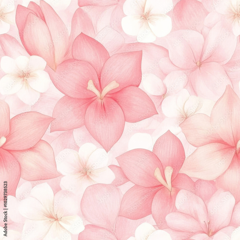 A soft, seamless pattern of pink flowers, ideal for romantic and feminine products. Perfect for textiles, gift wrapping, and stationery. A soft, seamless pattern of pink flowers, ideal for romantic and feminine products. Perfect for textiles, gift wrapping, and stationery.