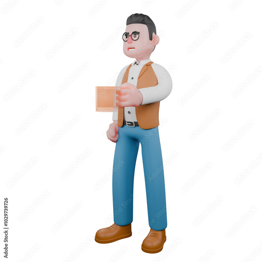 Cultural Studies 3D Cartoon. A male anthropologist is standing while holding a glass cup. Male Anthropologist Cultural Studies 3D Cartoon. A male anthropologist is standing while holding a glass cup. Male Anthropologist