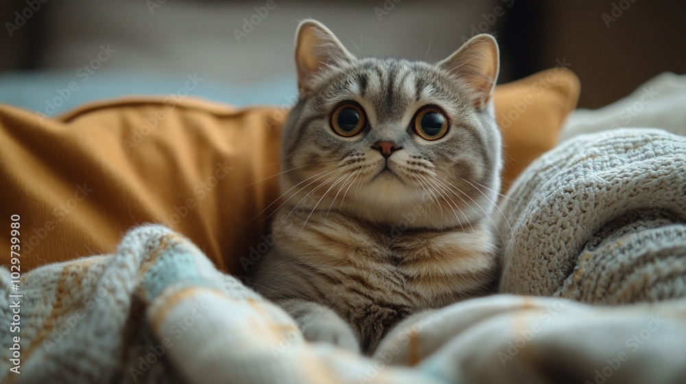 Charming Scottish Fold Cat in a Cozy Corner Charming Scottish Fold Cat in a Cozy Corner