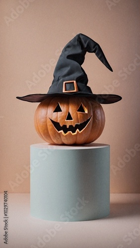 Halloween pumpkin in a witch hat