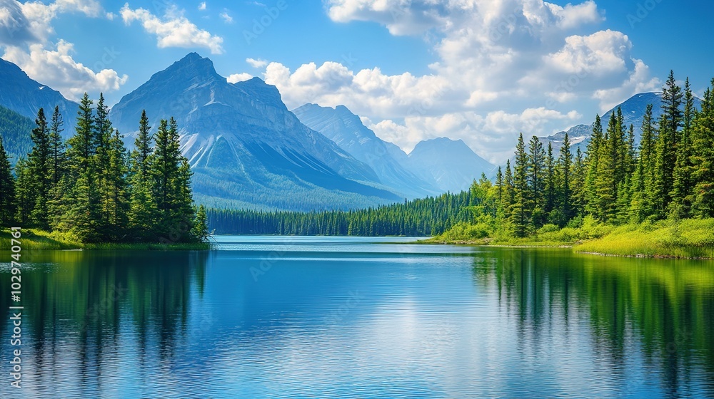 Stunning Mountain Reflection in Serene Lake Landscape Stunning Mountain Reflection in Serene Lake Landscape