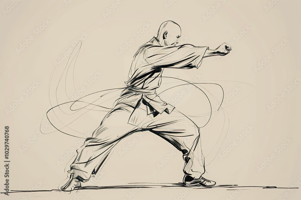 Male martial arts kung fu standing posing sketch Male martial arts kung fu standing posing sketch