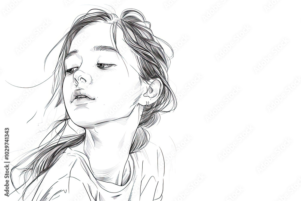 Beautiful girl face close up sketch. Hand drawn black and white pencil fashion illustration. Young woman portrait. Beautiful girl face close up sketch. Hand drawn black and white pencil fashion illustration. Young woman portrait.