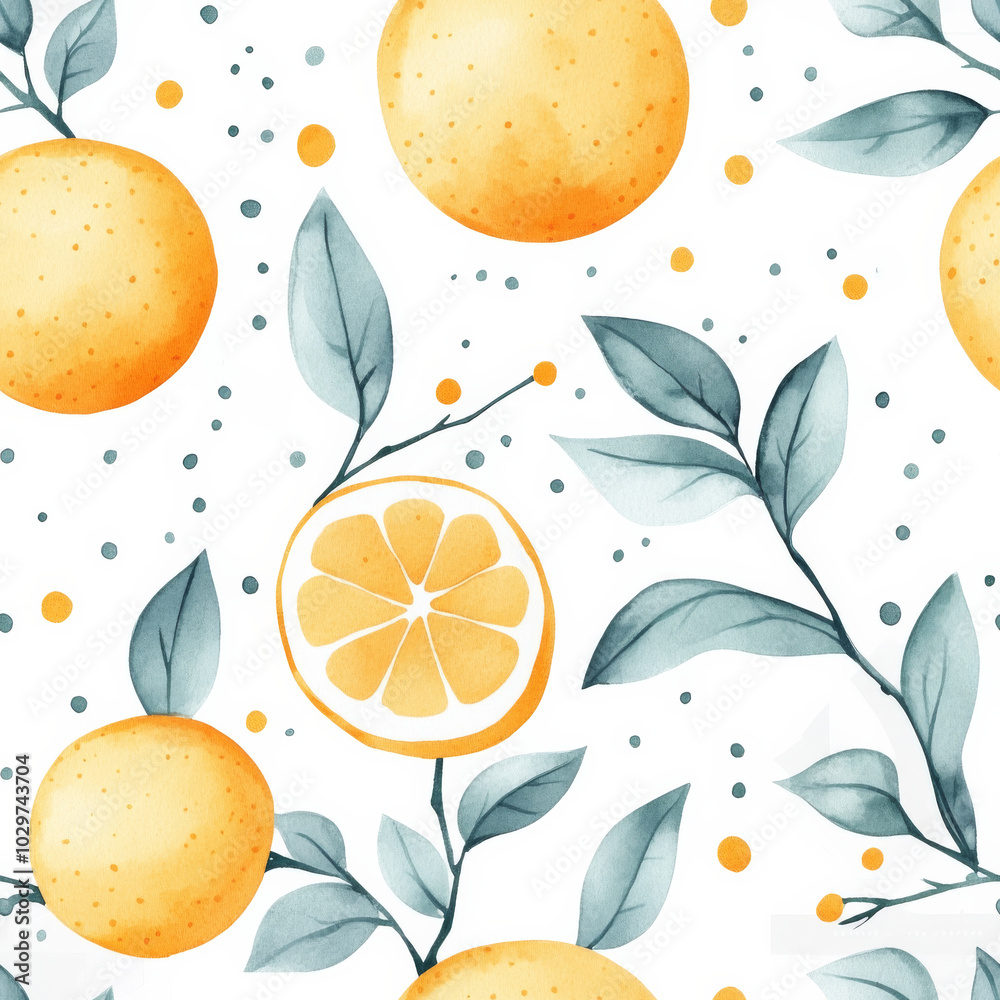 A fresh and vibrant seamless pattern of oranges and leaves, ideal for summer or citrus-themed designs. Perfect for textiles, wallpapers, and packaging. A fresh and vibrant seamless pattern of oranges and leaves, ideal for summer or citrus-themed designs. Perfect for textiles, wallpapers, and packaging.