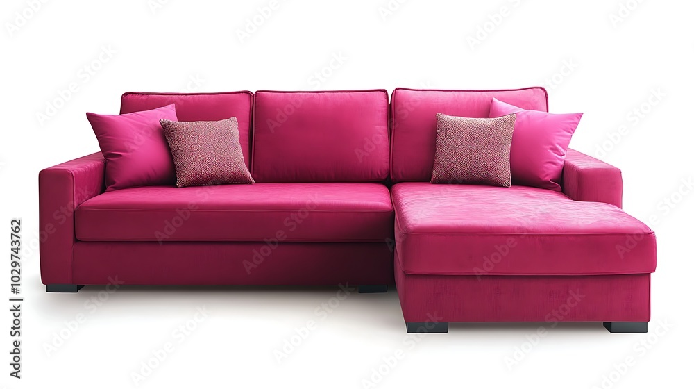 Fototapeta premium Modern sofa with pillows on white background.