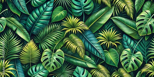 Wallpaper Mural A lush and vibrant tapestry of tropical foliage, each leaf a symphony of green hues, showcasing the intricate beauty of nature's artistry Torontodigital.ca