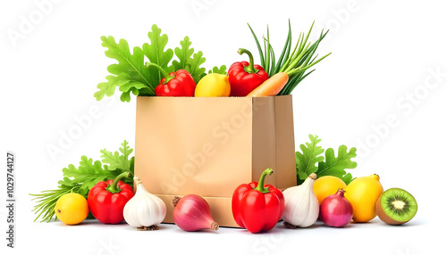 paper bag filled with various fresh vegetables and fruits