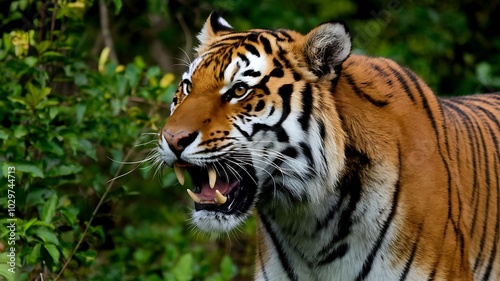 A Close-Up of a Roaring Tiger with its Mouth Open