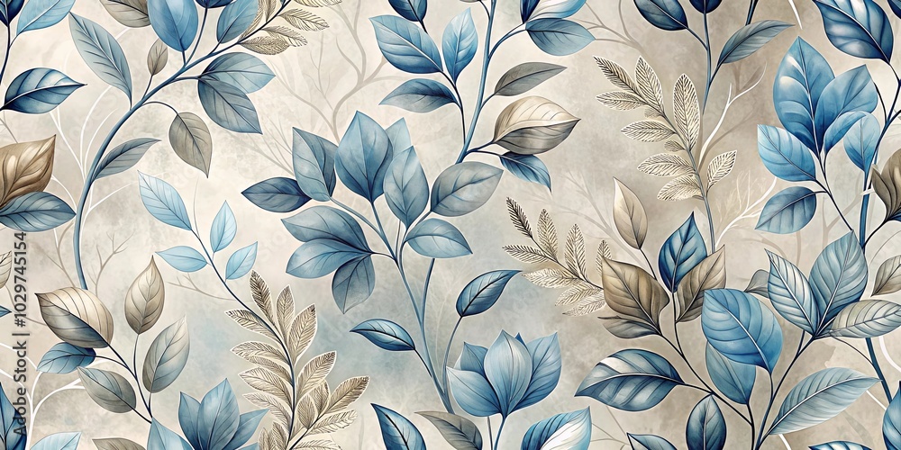 Obraz premium A Delicate Tapestry of Intertwined Blue and Gold Foliage, Creating a Seamless and Serene Pattern of Nature's Elegance