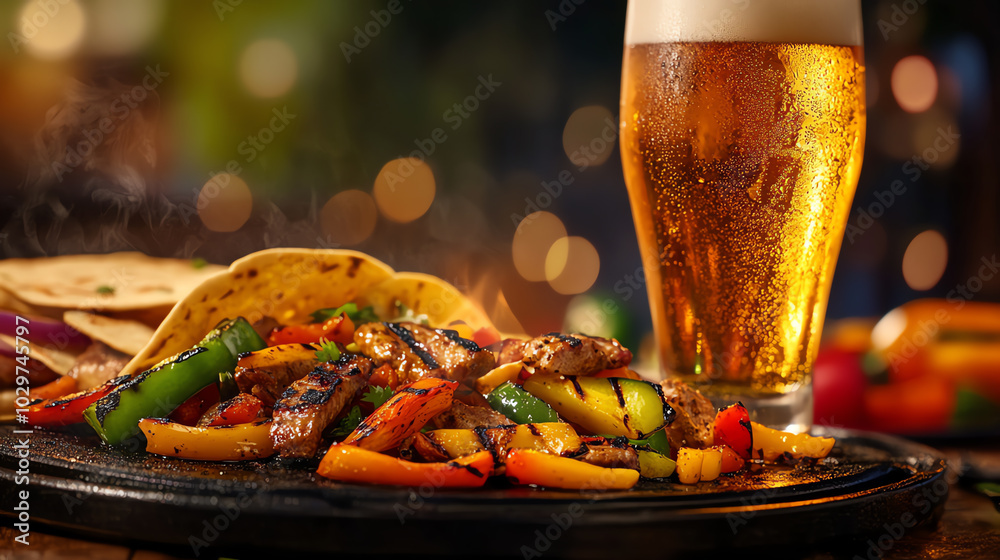 custom made wallpaper toronto digitalSizzling fajitas with beer, vibrant background