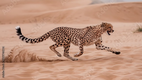 Cheetah Running Through Desert Sand Dunes