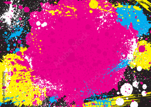 ピンクの円中心の派手なペンキのグランジ系デザイン
