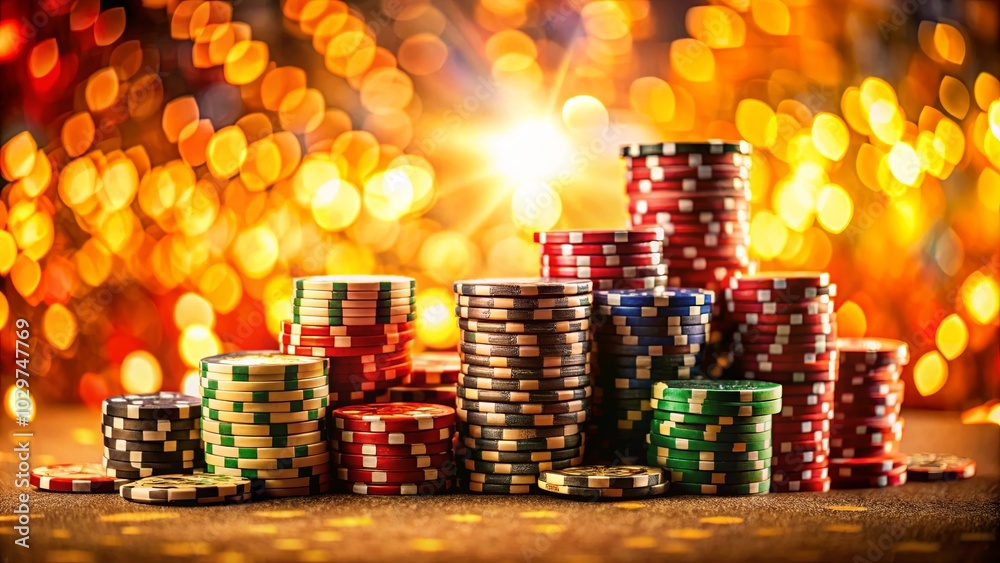 A symphony of colorful chips arranged in a captivating arrangement against a backdrop of radiant golden bokeh. A symphony of colorful chips arranged in a captivating arrangement against a backdrop of radiant golden bokeh.