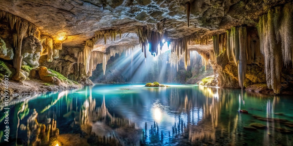 Sunlight Illuminates the Hidden Depths of a Cave, Revealing a Serene and Pristine Underground Lake Sunlight Illuminates the Hidden Depths of a Cave, Revealing a Serene and Pristine Underground Lake