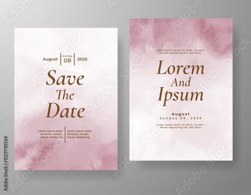 Wedding card invitation template with hand painted watercolor splash