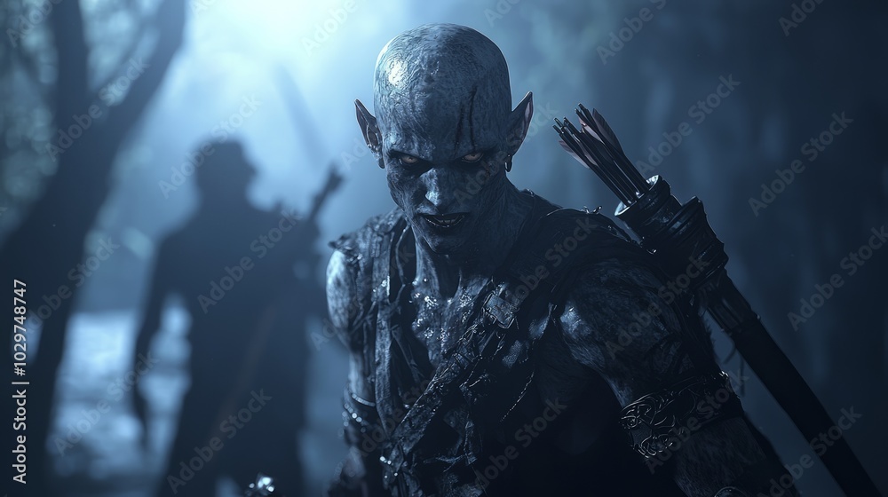 Fototapeta premium Determined Vampire Slayer in Haunted Forest - Ultra-Detailed 3D Render Illustration