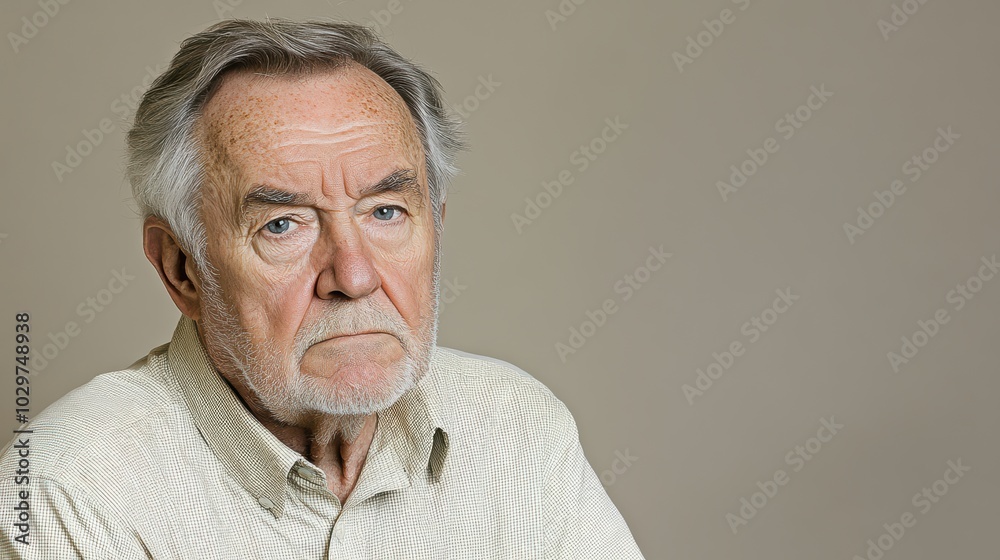 Serious Senior Portrait: A contemplative senior man with a thoughtful expression, captured in a close-up studio shot. The image evokes feelings of wisdom, experience, and quiet contemplation. Serious Senior Portrait: A contemplative senior man with a thoughtful expression, captured in a close-up studio shot. The image evokes feelings of wisdom, experience, and quiet contemplation.