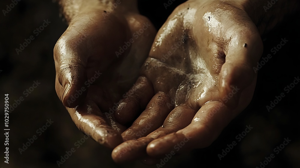 hand with water drops on blurred background. hand with water drops on blurred background.