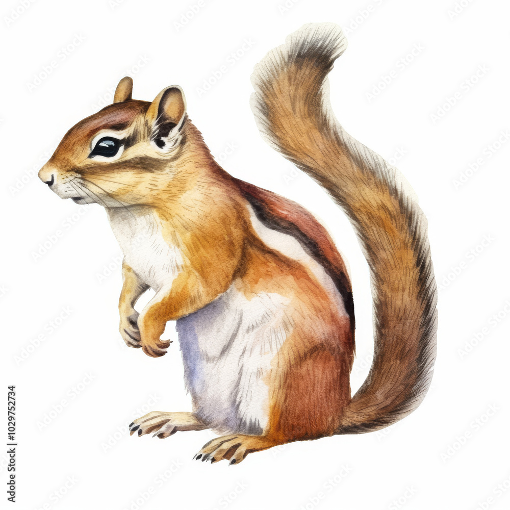 Obraz premium Detailed Watercolor Illustration of a Chipmunk ? Cute Forest Animal Art for Nature Enthusiasts, Book Illustrations, or Wildlife Projects